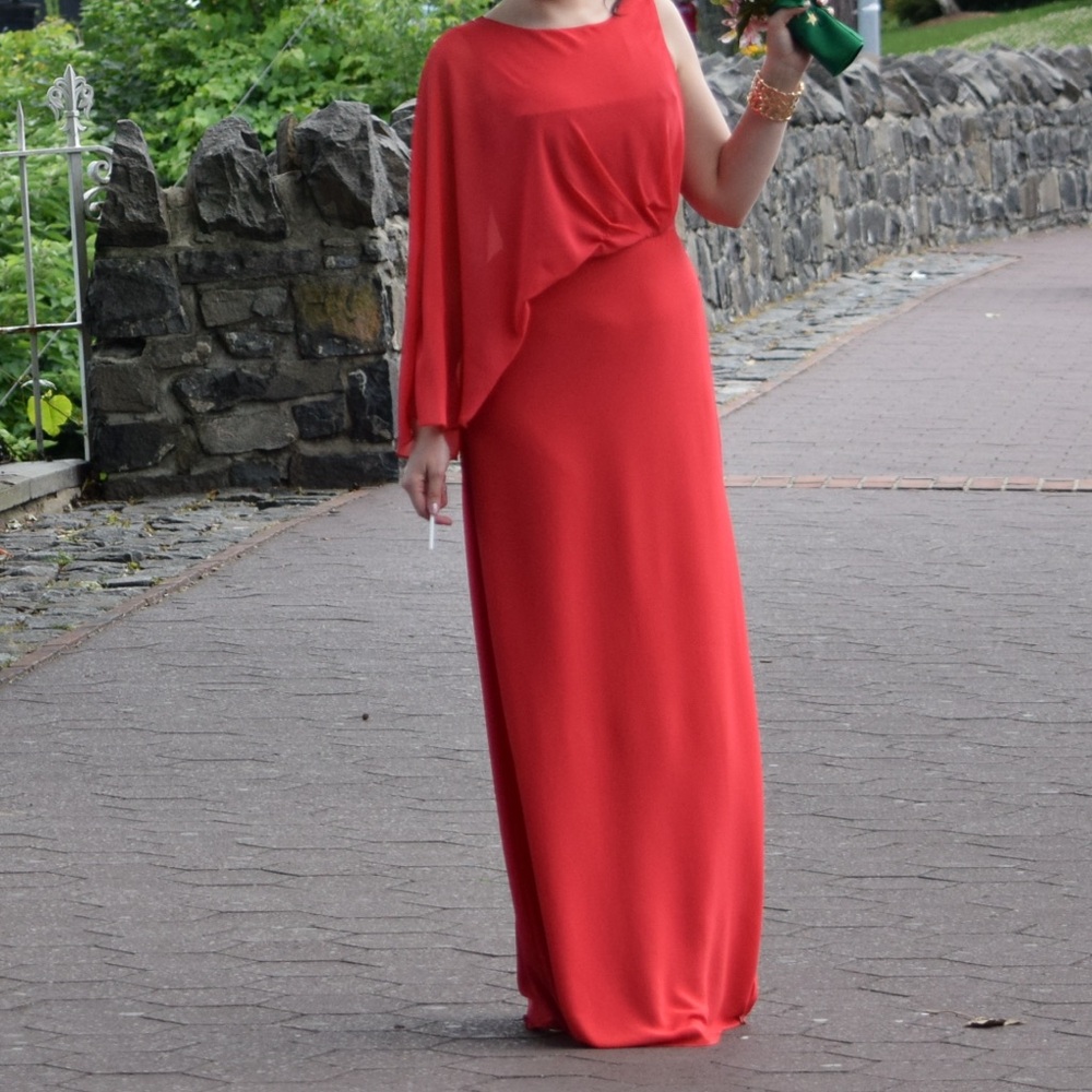 BCBGMaxAzria Red One-Shoulder Maxi Dress